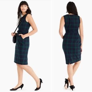 J Crew Belted Black Watch Plaid Sheath Dress